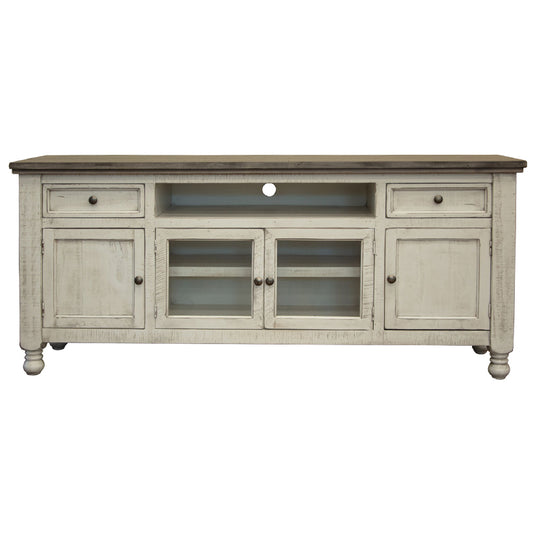 Stone - 80” TV Stand With 2 Drawers / 4 Doors - Antiqued Ivory / Weathered Gray