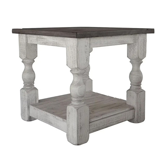 Stone - End Table - Antiqued Ivory / Weathered Gray