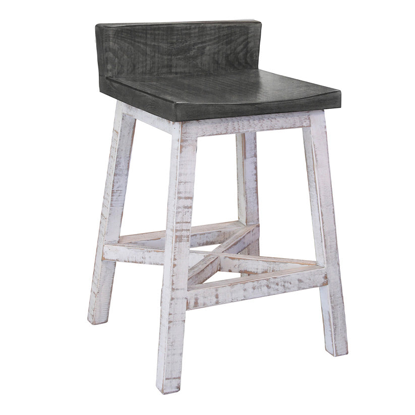 Stone - 24" Stool With Wooden Seat (Set of 2) - Antiqued Ivory / Weathered Gray