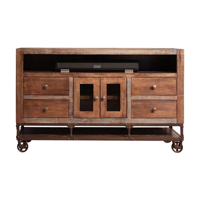 Urban Gold - 62" TV Stand With 2 Glass Doors / 4 Drawers - Brown / Golden Undertones