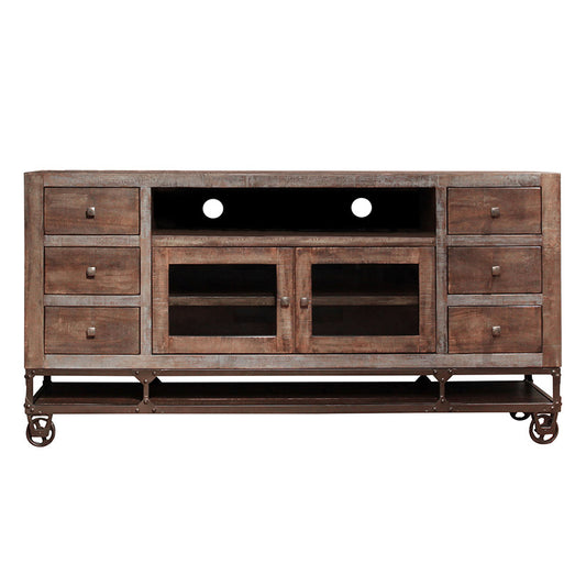 Urban Gold - 76" TV Stand With 2 Glass Doors / 6 Drawers - Brown / Golden Undertones