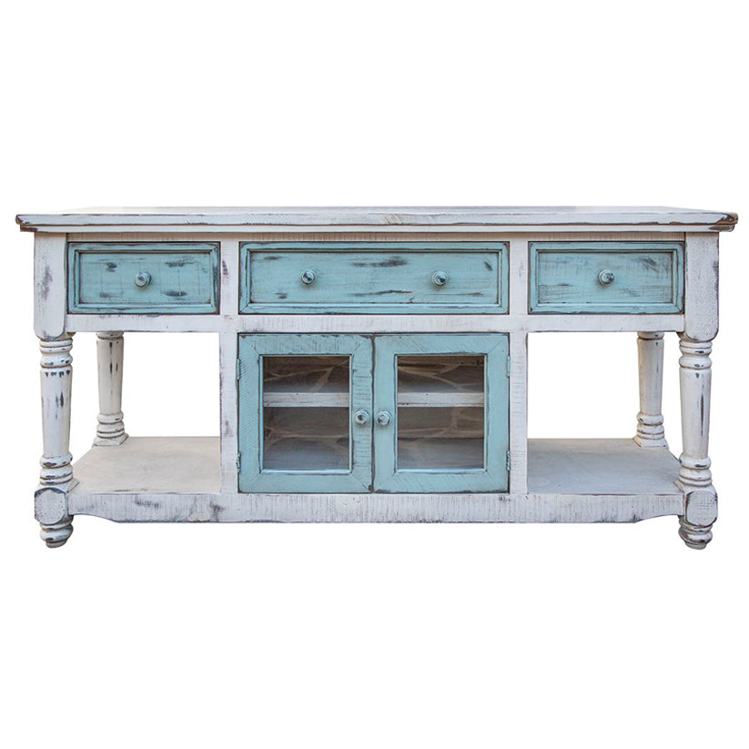 Aruba - TV Stand / Console With 3 Drawers And 2 Doors (Sky Blue) - Off White / Sky Blue