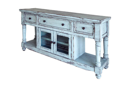 Aruba - TV Stand / Console With 3 Drawers And 2 Doors In Blue - Sky Blue