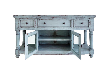 Aruba - TV Stand / Console With 3 Drawers And 2 Doors In Blue - Sky Blue