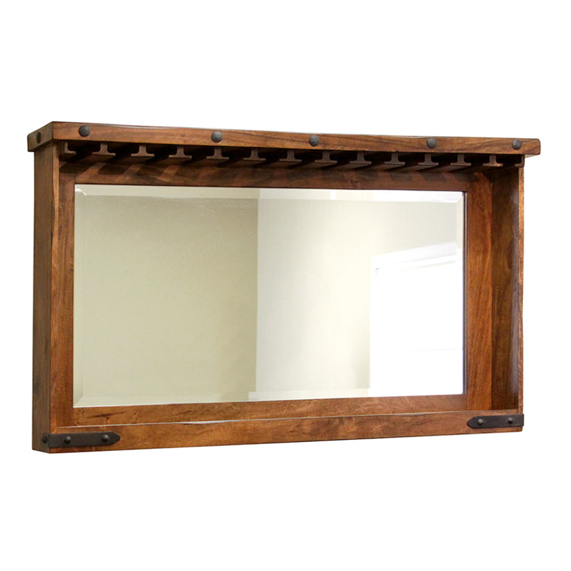 Parota - Mirror Bar With Glass Holders And Shelf - Cinnamon Brown