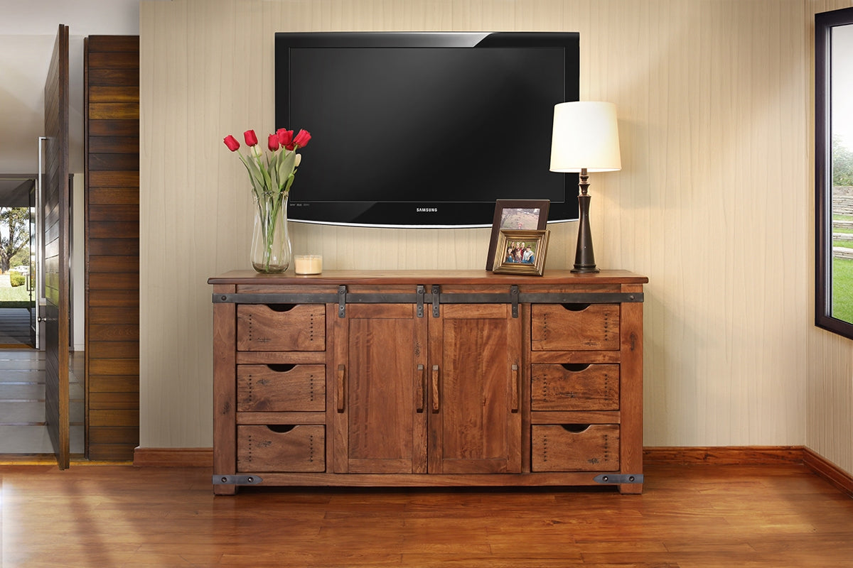 Parota - 60" TV Stand / Console 3 Drawer / 2 Door With 2 Shelves - Cinnamon Brown