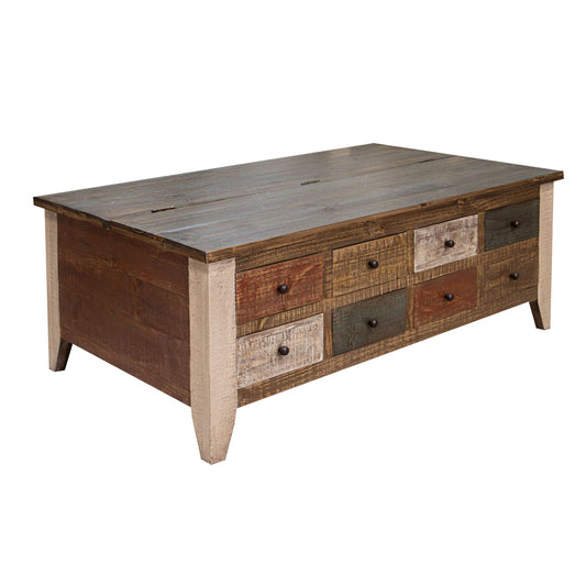 Antique - Multi-Drawer Cocktail Table With 8 Drawers - Multicolor