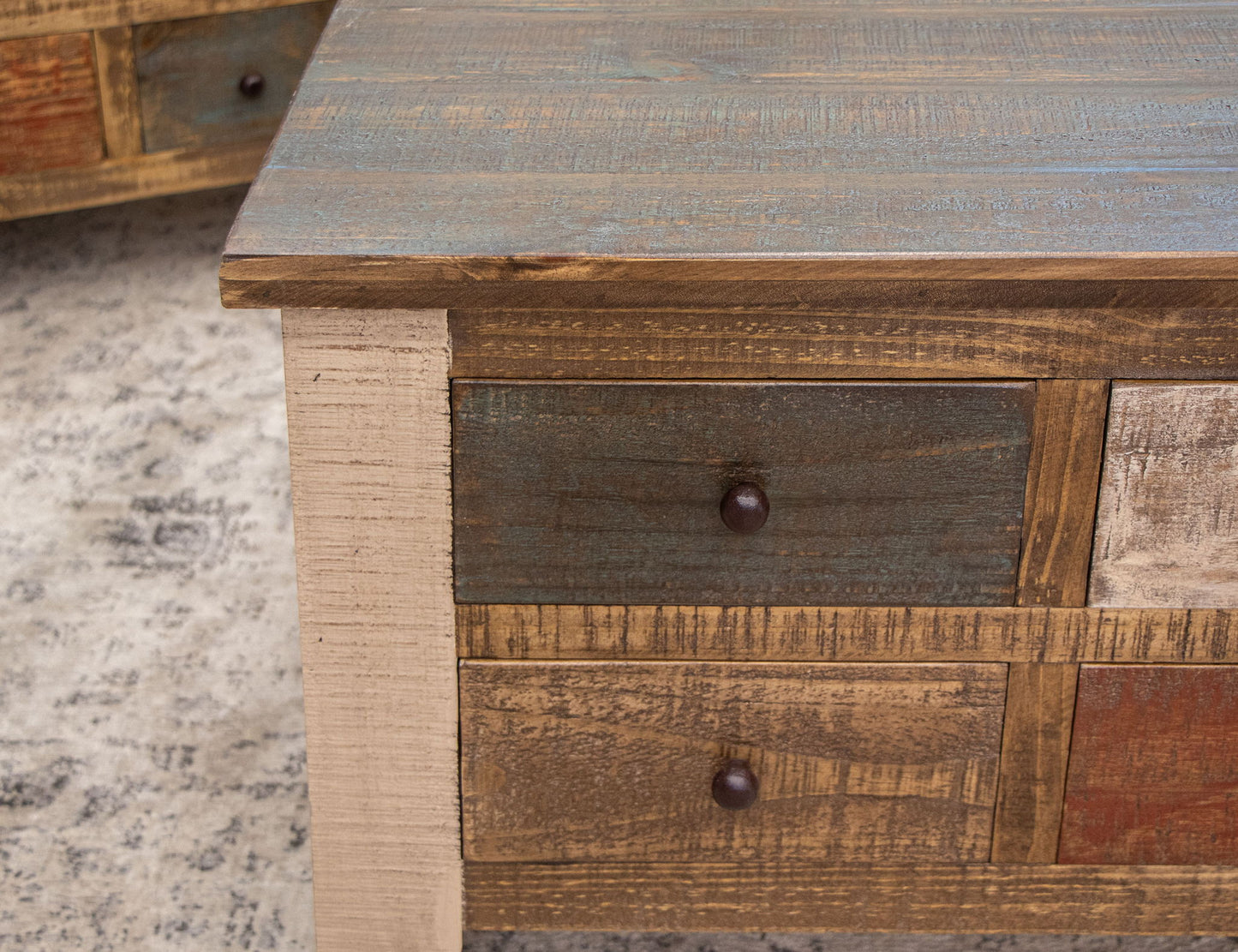 Antique - Multi-Drawer Sofa Table With 8 Drawers - Multicolor