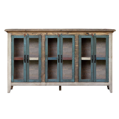 Antique - Glass Console 6 Glass Doors - Multicolor