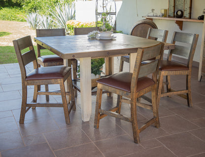 Antique - Stool With Faux Leather - Multicolor