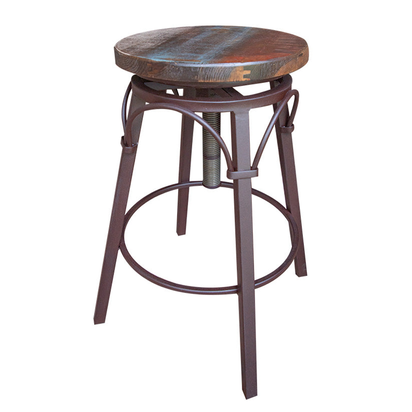 Antique - Stool With Iron Base - Multicolor