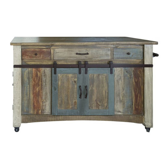 Antique - 2 Drawers Kitchen Island - Multicolor