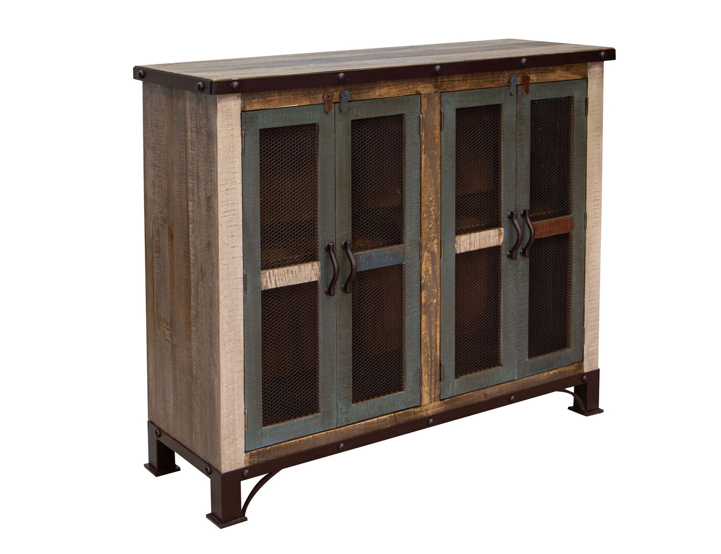 Antique - 4 Iron Mesh Doors Console / Buffet - Multicolor