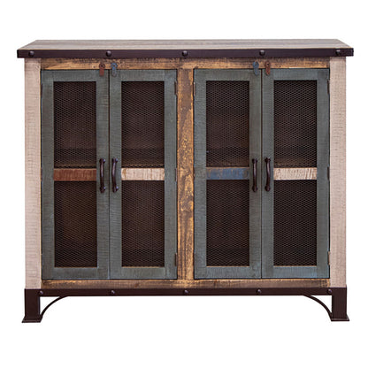 Antique - 4 Iron Mesh Doors Console / Buffet - Multicolor