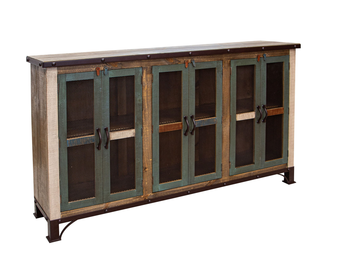 Antique - 6 Iron Mesh Doors Console / Buffet - Multicolor