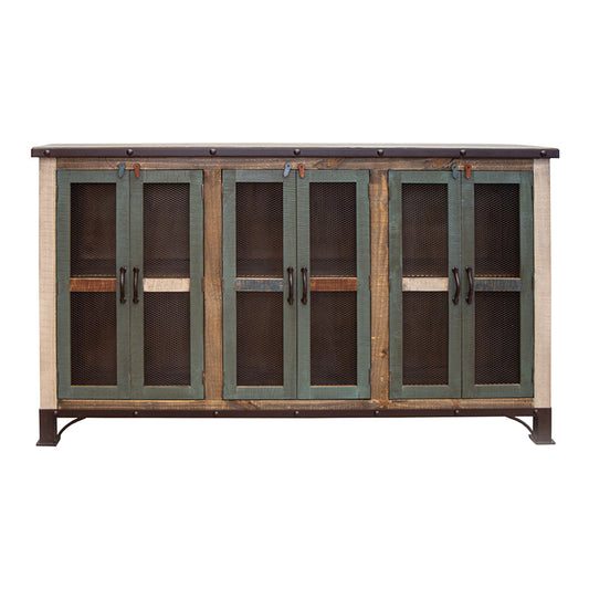 Antique - 6 Iron Mesh Doors Console / Buffet - Multicolor