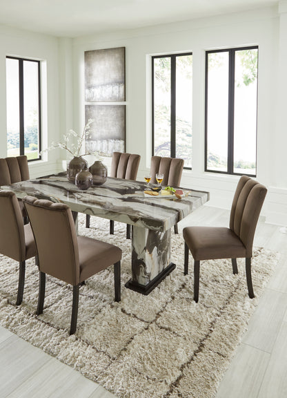 Jeshina - Dark Brown / Beige - Dining Table, 6 Side Chairs