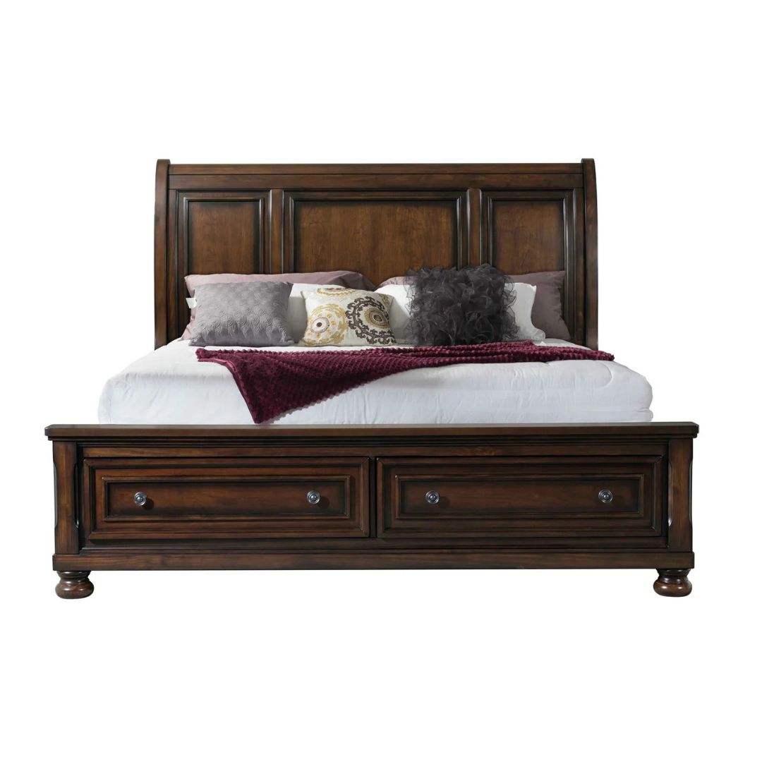 Kingston - Queen Bed With Storage Footboard And Non-Storage Rails - Walnut