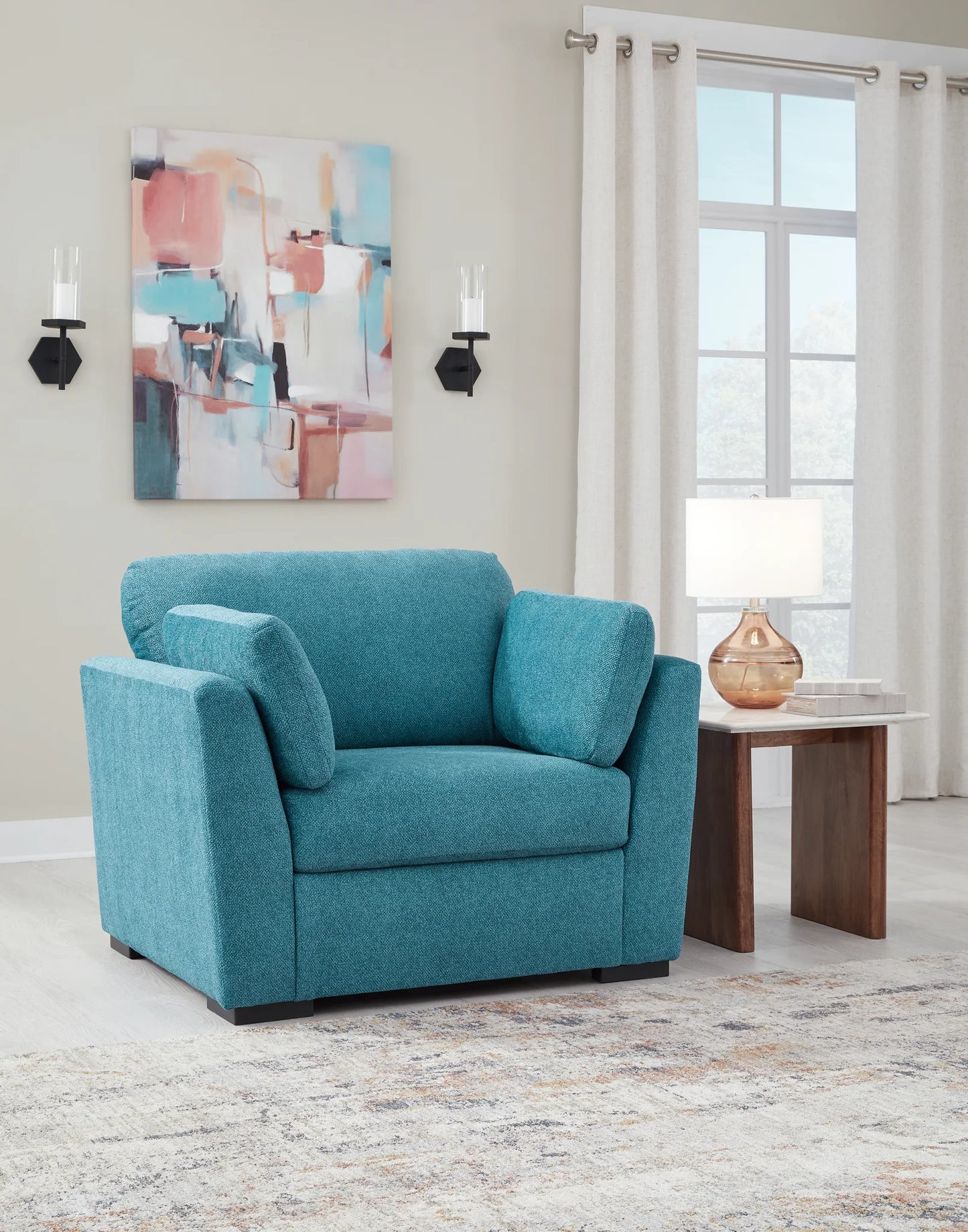 Keerwick - Teal - 2 Pc. - Chair And A Half, Ottoman 1