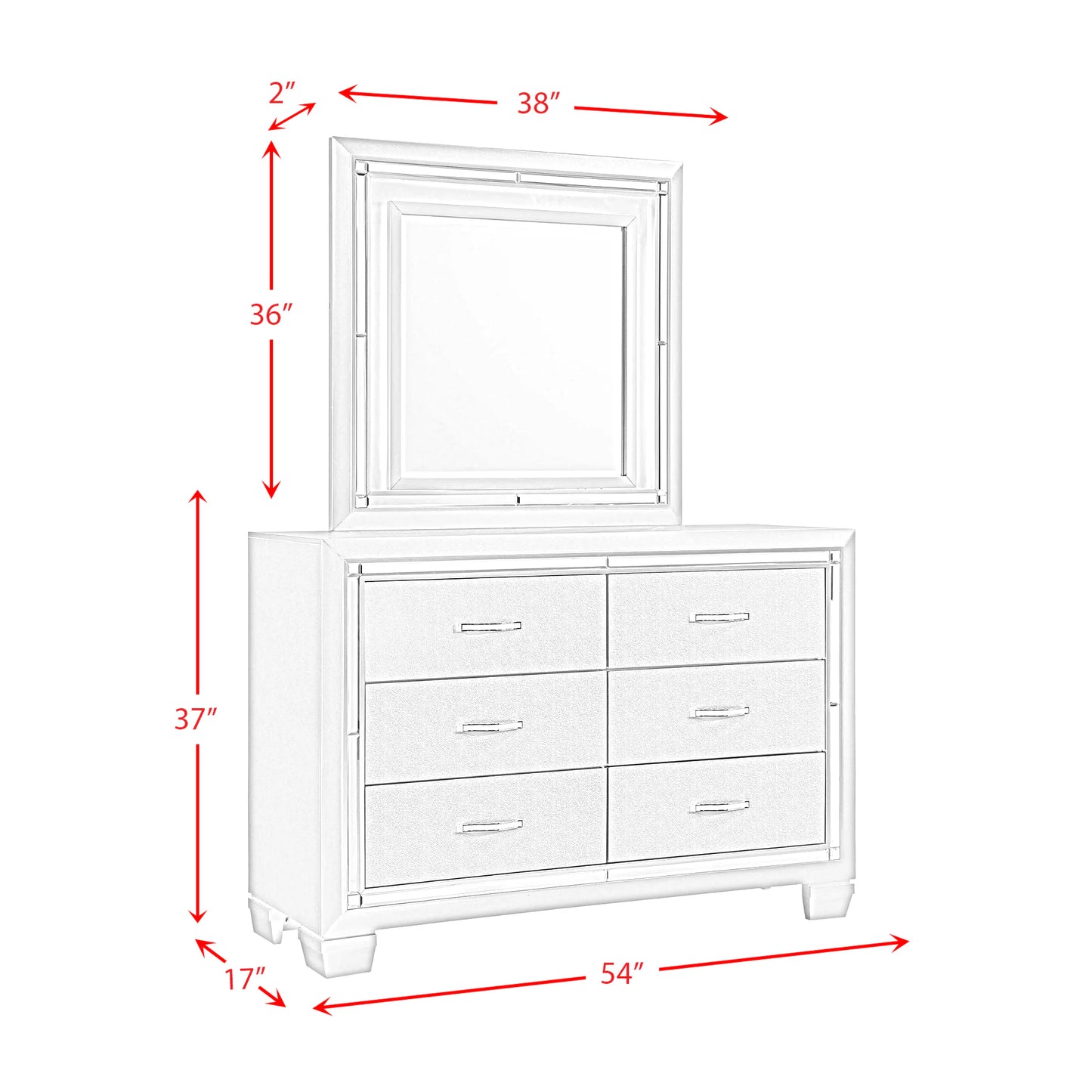 Platinum - Youth Dresser & Mirror With Led Light Set - Сhampagne