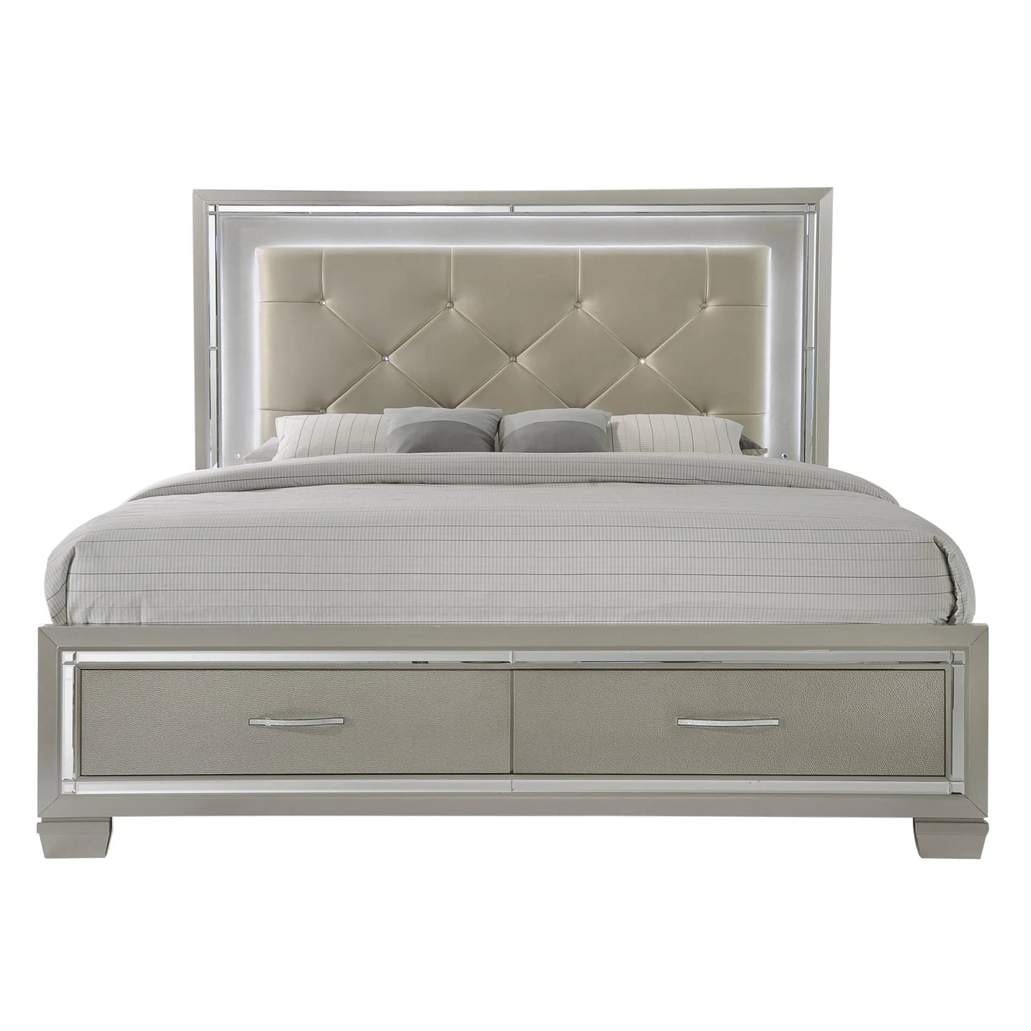 Platinum - Queen Platform Storage Bed - Сhampagne
