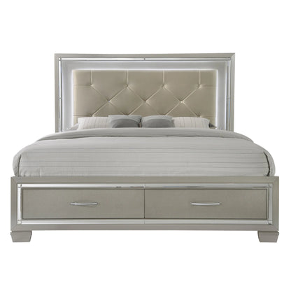 Platinum - Queen Platform Storage Bed - Сhampagne