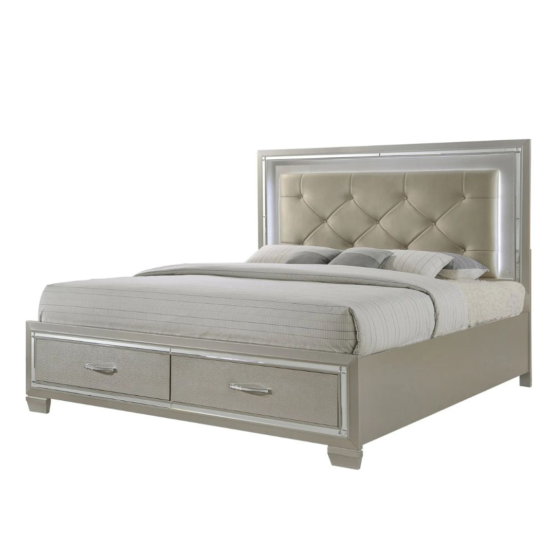 Platinum - Queen Platform Storage Bed - Сhampagne
