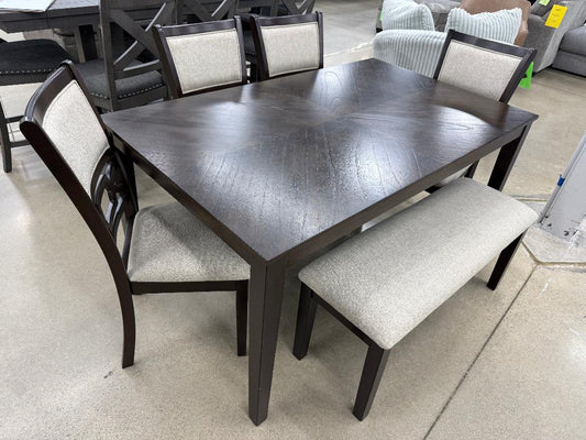 “Langwest” Dining Room Table, Four Chairs and Bench