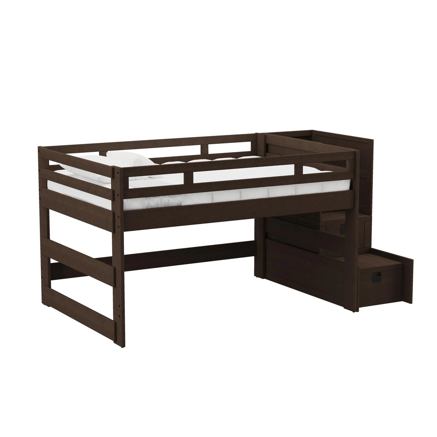 Cali Kids - Full Junior Loft Bed With Staircase - Brown