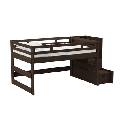 Cali Kids - Full Junior Loft Bed With Staircase - Brown