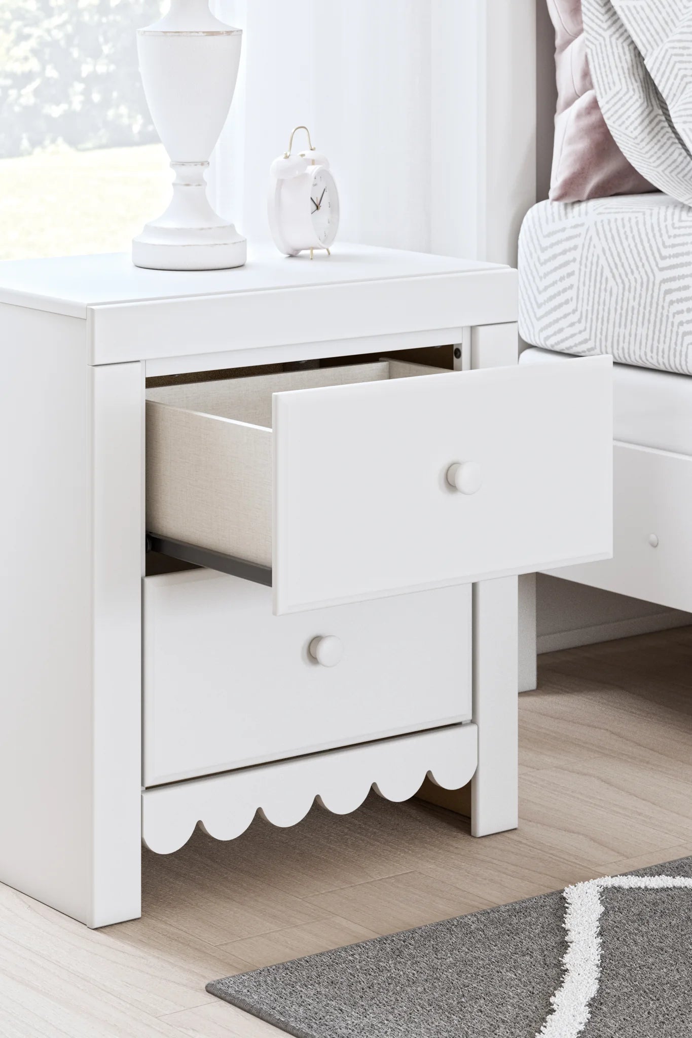 Mollviney - White - Two Drawer Night Stand 9