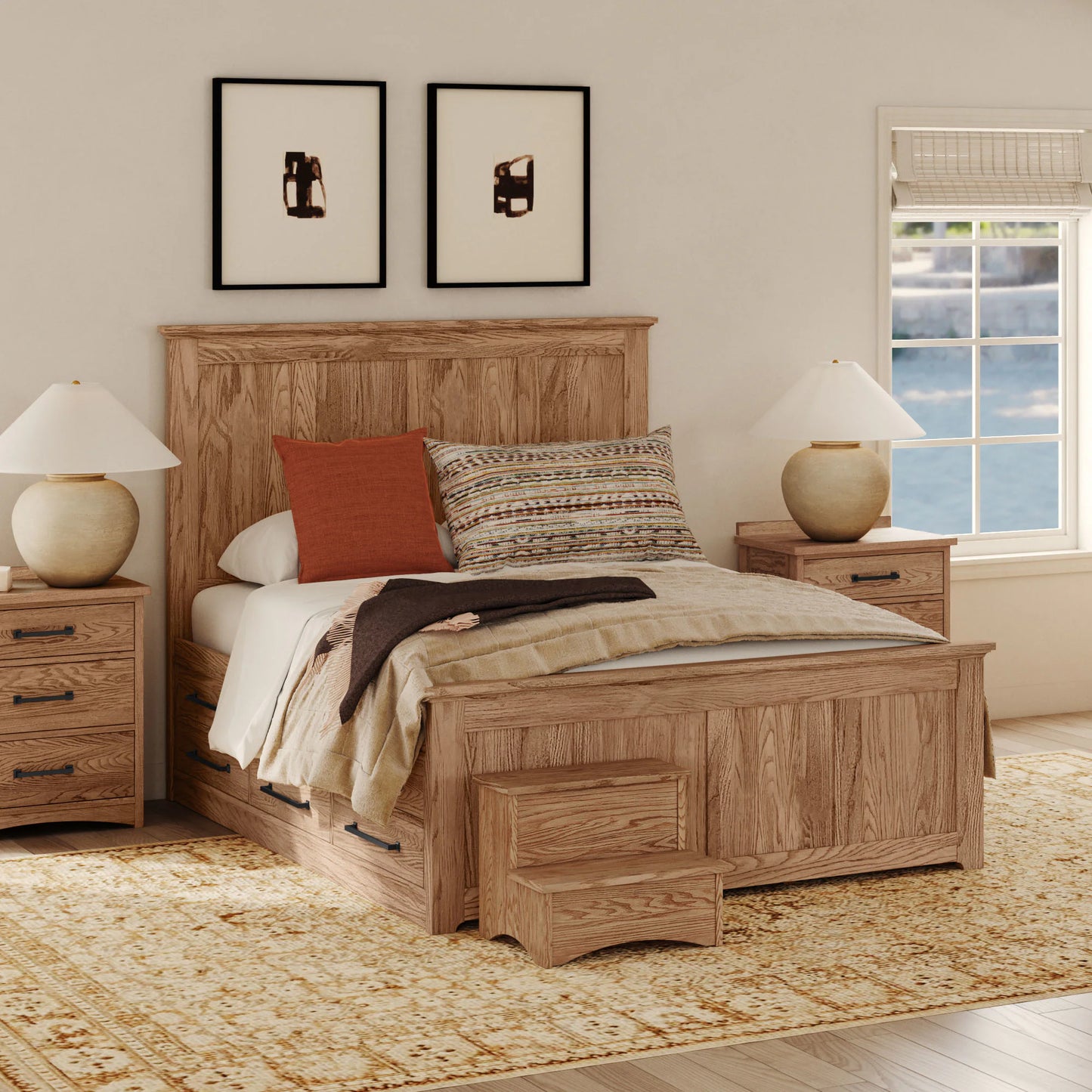 Oak Park - Queen Captain's Bed With 9 Drawers - Taupe