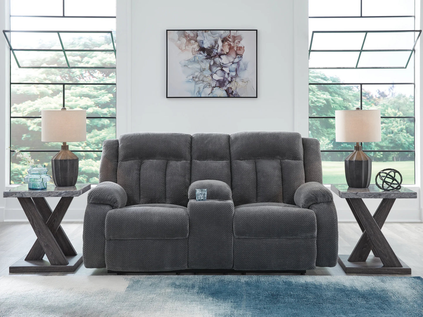 Observation - Steel - Double Reclining Power Loveseat With Console