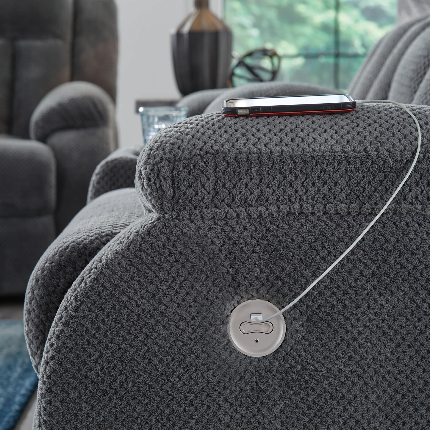 Observation - Steel - Reclining Power Sofa With Drop Down Table