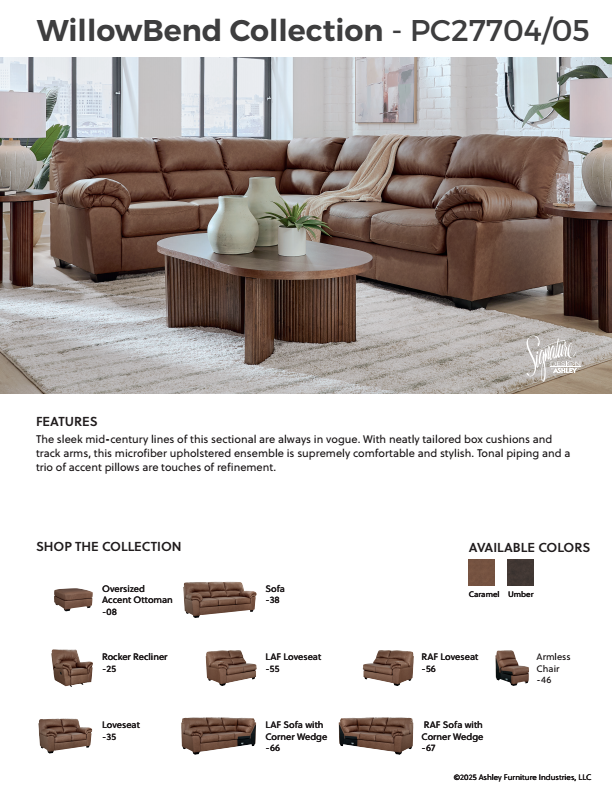 WillowBend - Umber - 2-Piece Sectional With RAF Sofa With Corner Wedge