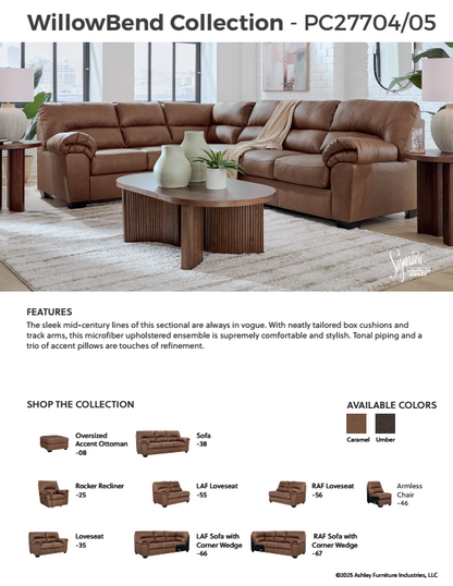 WillowBend - Umber - 2-Piece Sectional With RAF Sofa With Corner Wedge
