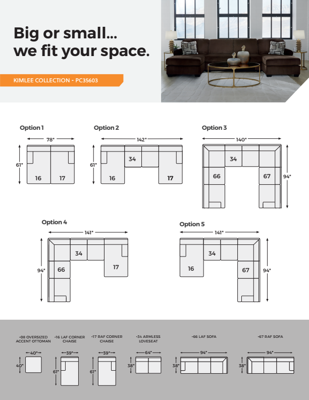 Kimlee - Chocolate - 3-Piece Sectional With LAF Chaise And RAF Sofa