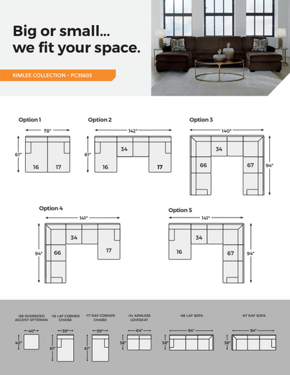 Kimlee - Chocolate - 3-Piece Sectional With LAF Chaise And RAF Sofa