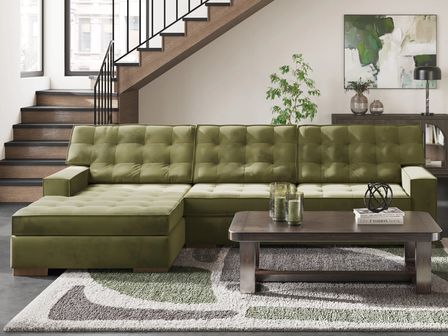 Caspian-Town - Olive - 2-Piece Sectional With LAF Corner Chaise