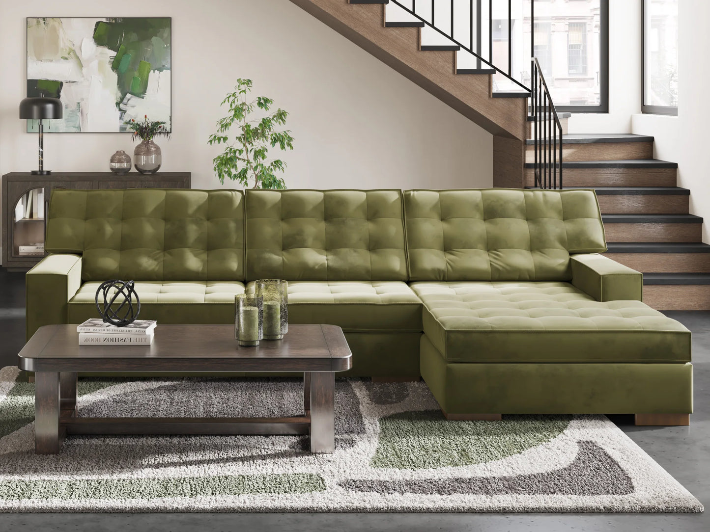 Caspian-Town - Olive - 2-Piece Sectional With RAF Corner Chaise