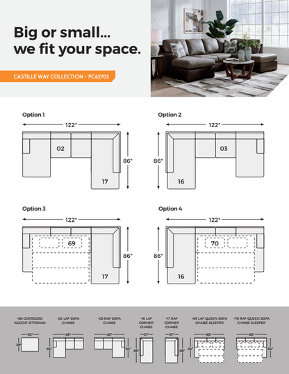 Castille Way - 2-Piece Sectional With RAF Corner Chaise - Fossil