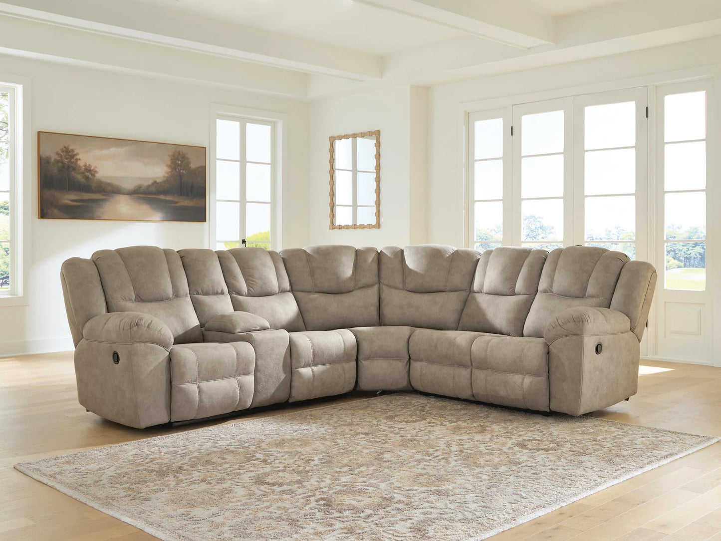 Pearce-Pike - 3-Piece Reclining Sectional With LAF Reclining Loveseat With Console - Birch