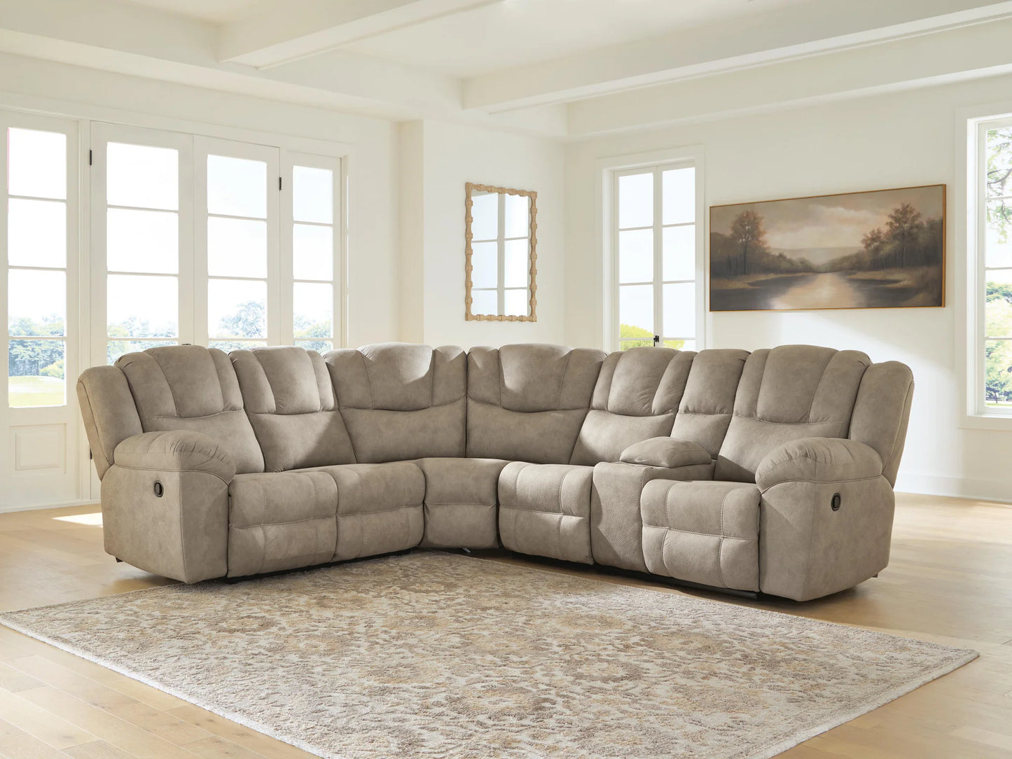Pearce-Pike - 3-Piece Reclining Sectional With RAF Reclining Loveseat With Console - Birch