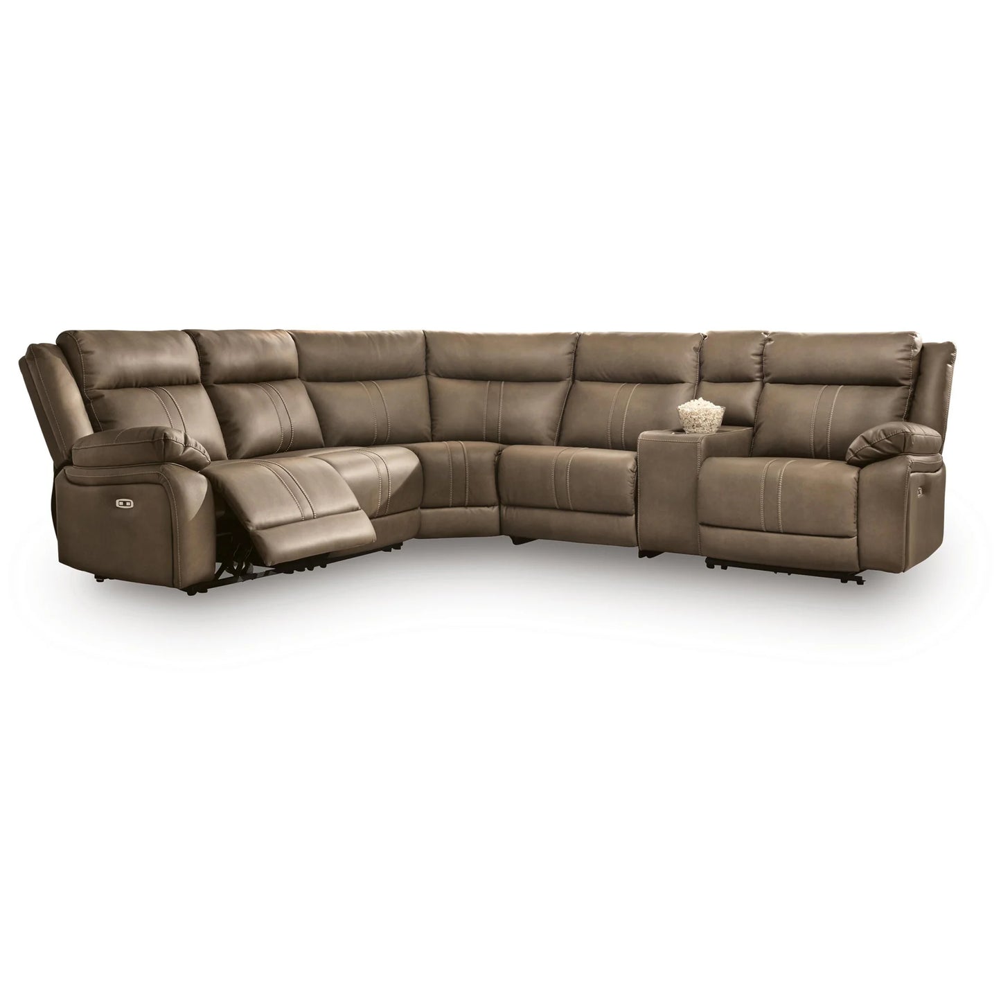 Max-Momentum - 6-Piece Power Reclining Sectional With Audio Console - Biscotti
