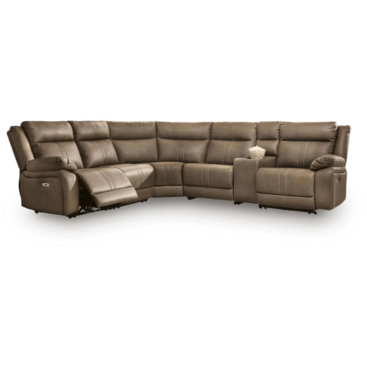 Max-Momentum - 6-Piece Power Reclining Sectional With Audio Console - Biscotti