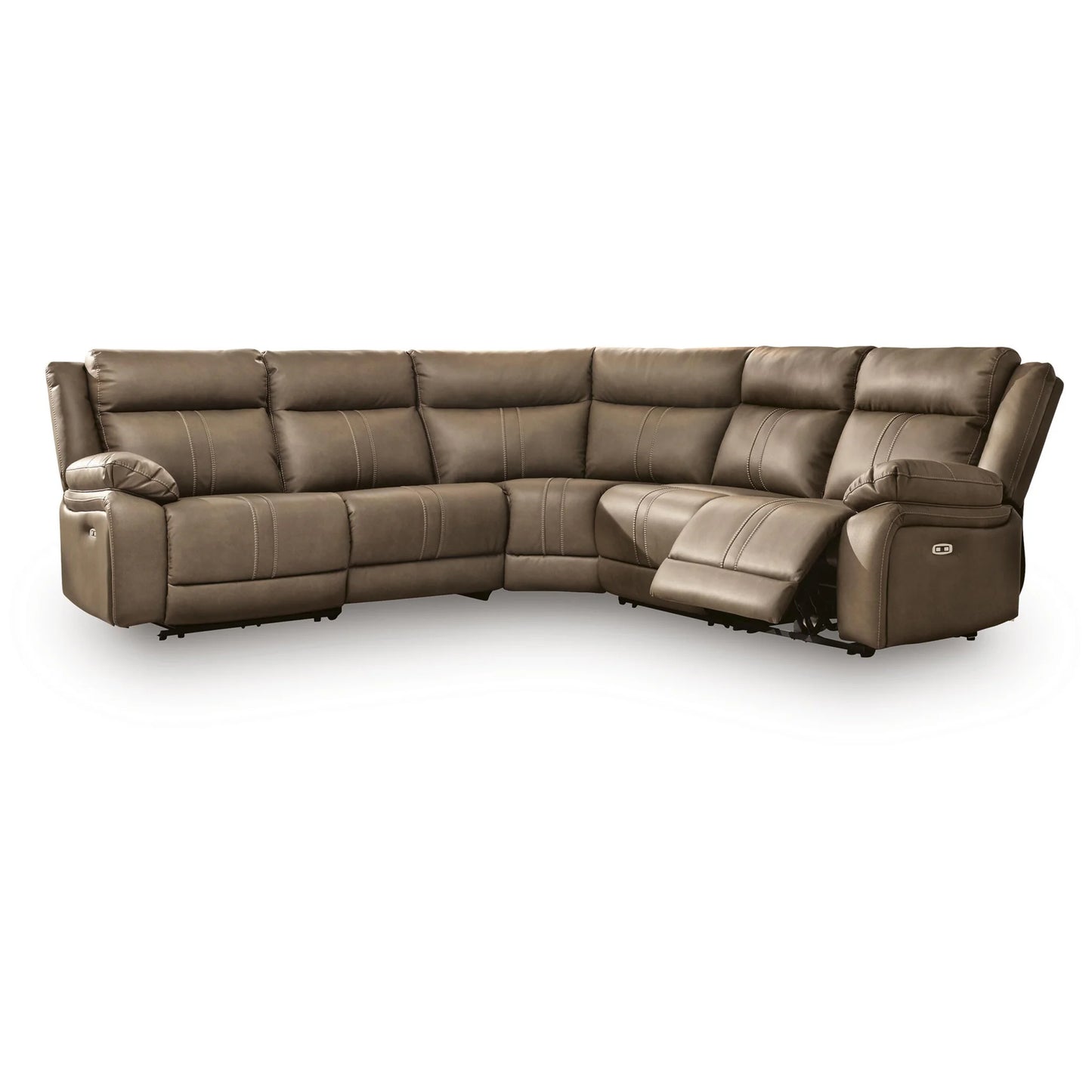 Max-Momentum - 5-Piece Power Reclining Sectional With 2 Armless Chairs - Biscotti