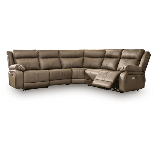 Max-Momentum - 5-Piece Power Reclining Sectional With 2 Armless Chairs - Biscotti