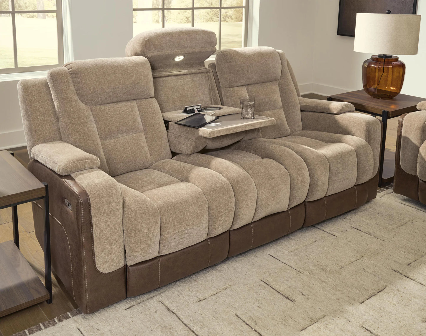 Mixed Motion - Power Reclining Sofa With Adjustable Headrest - Brownstone