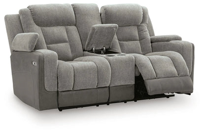 Mixed Motion - Power Reclining Loveseat With Console / Adjustable Headrest - Shadow