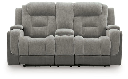 Mixed Motion - Power Reclining Loveseat With Console / Adjustable Headrest - Shadow